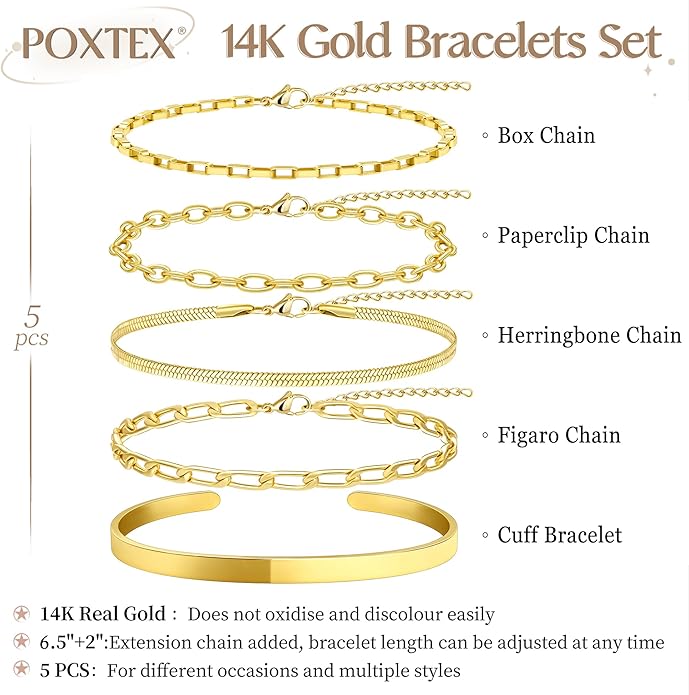 Gold Bracelets Set for Women Stack, Dainty Thick Bracelets Stack for Women Trendy, Simple Thin Gold Plated Cuff Stackable Bracelets With Beaded Cuban Paperclip Snake Rope Bangle Hand Chain Jewelry Gifts for Women Non Tainish