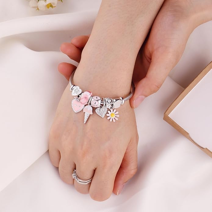 Charm Bracelets for Girls Cute Cartoon Friendship Bracelets Adjustable Bangle Gifts for Girls DIY Jewelry