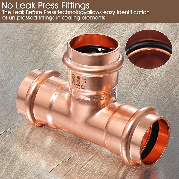 Copper Press Fittings Tee 1 Inch Copper Press Tee Coupling 6PK, Zero Lead | - Image 4