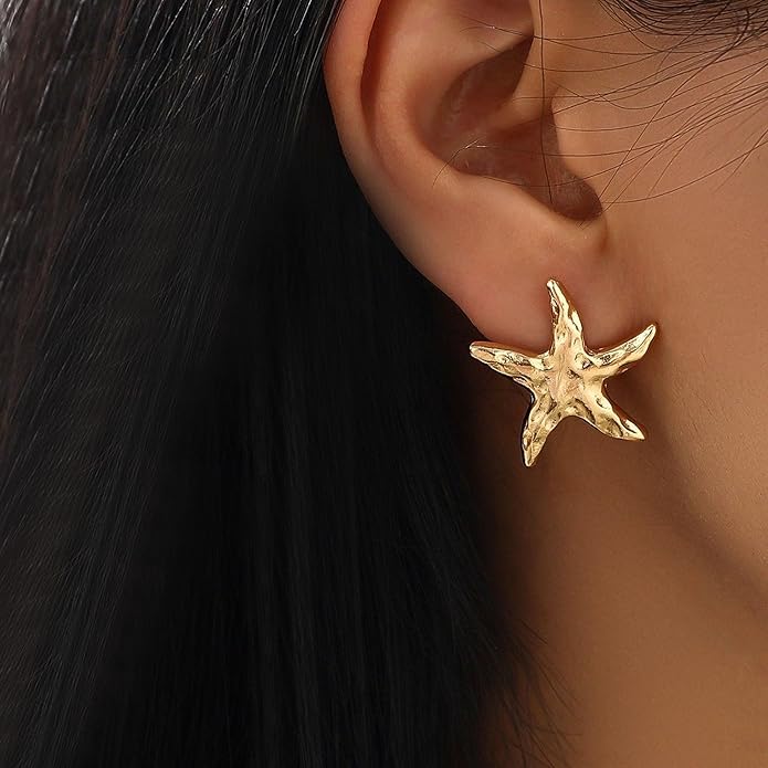 Gold Starfish Earrings for Women Trendy Dainty Starfish Statement Stud Earrings Hypoallergenic Summer Beach Ocean Coastal Jewelry