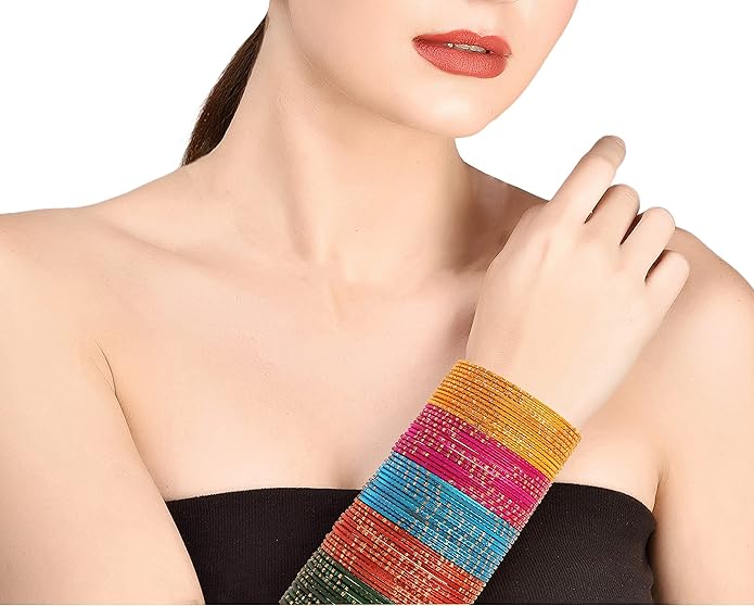 Touchstone indian bangles bracelets for women colorful churiyan set return gifts jewelry chudiya bulk pack bollywood metal bangle sets 12 textured vintage colors. Set of 144