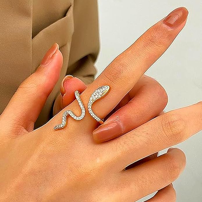 18K Gold Plated Rings for Women and Teen Girls Non Tarnish Cubic Zirconia Fidget Ring Butterfly/Snake/Mesh/Cross/Crown Knuckle Ring Open Adjustable Statement Stacking Chunky Rings