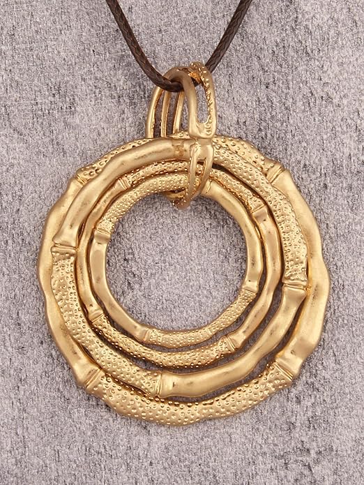GelConnie Leather Necklace for Women Large Pendant Long Brown Necklace Circle Leather Choker Vintage Sweater Necklace Gold Chunky Boho Necklaces for Women