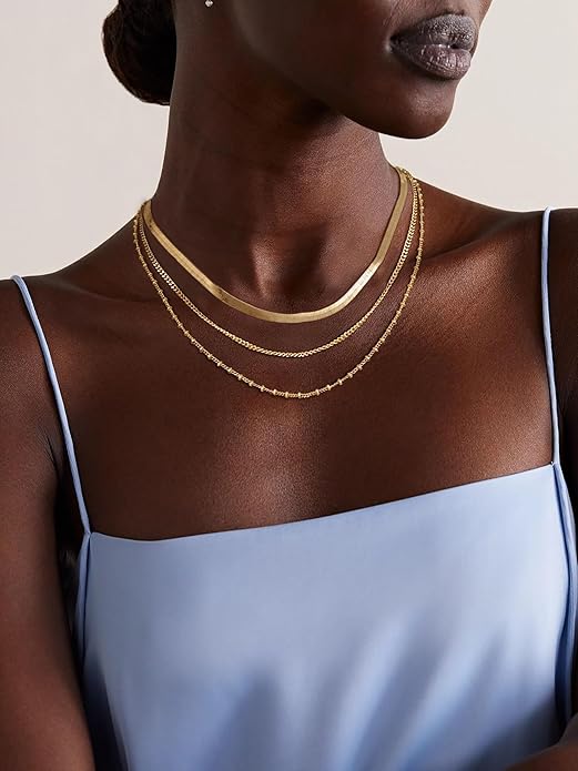 Gold Necklace for Women - Chunky 14K Gold Plated Chain Necklace Cuban Link Paperclip Chain Herringbone Statement Choker Necklace for Women Simple Trendy Jewelry Gifts