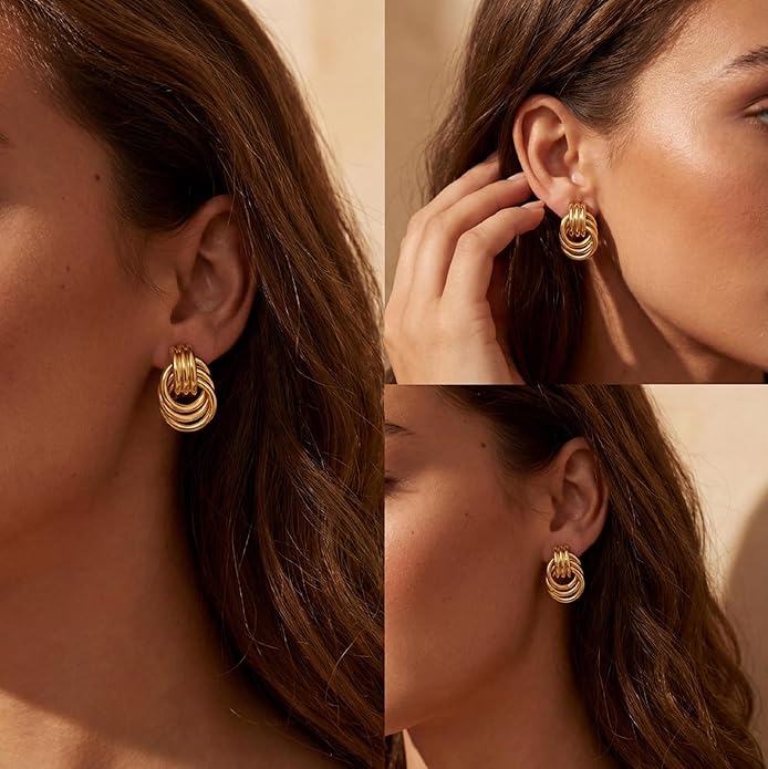 Gold Knot Earrings for Women Trendy Stud Earrings Chunky Statement Drop Dangle Earrings Lightweight Hypoallergenic Jewelry Women Christmas Gifts