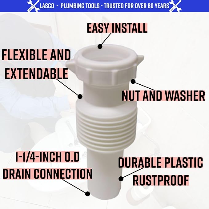 LASCO 03-4315 White Plastic Tubular 1-1/4-Inch Flexible Extendable Slip Joint - Image 2