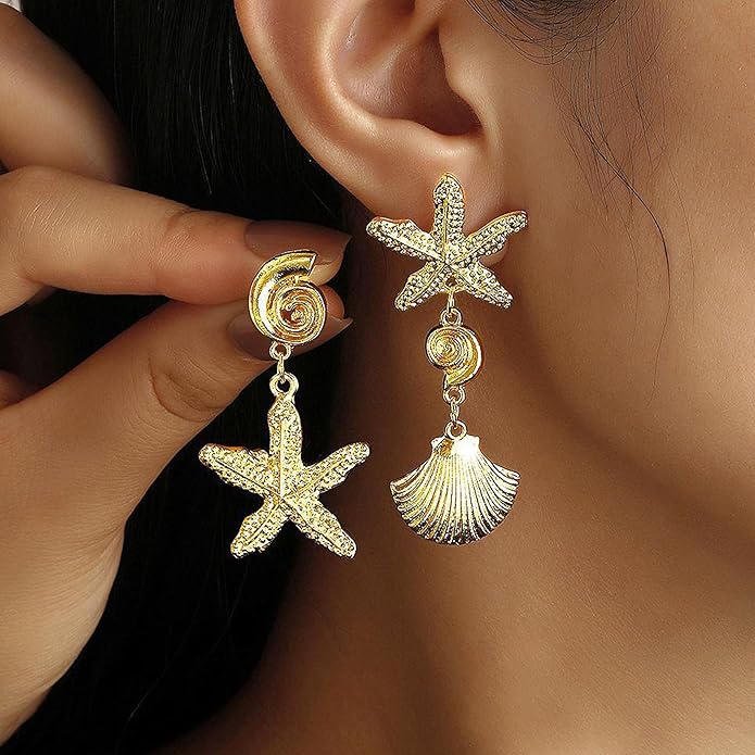 Gold Starfish Earrings for Women Trendy Dainty Starfish Statement Stud Earrings Hypoallergenic Summer Beach Ocean Coastal Jewelry