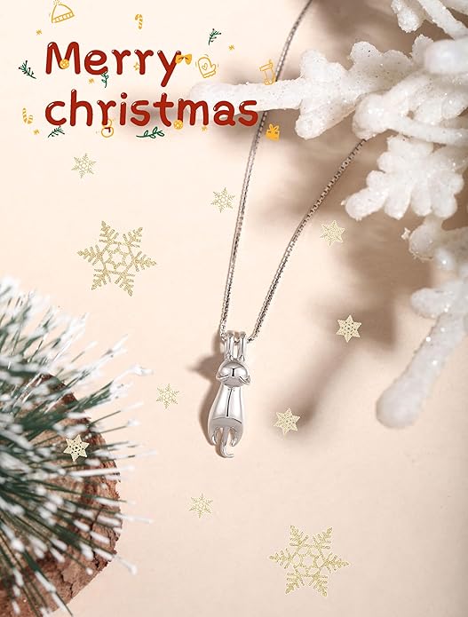 S.Leaf 925 Sterling Silver Cat Necklace Jewelry for Women Trendy Dainty Charm Pendant Necklaces Best Friend Birthday Gifts for Her Sister Mom Wife Womens