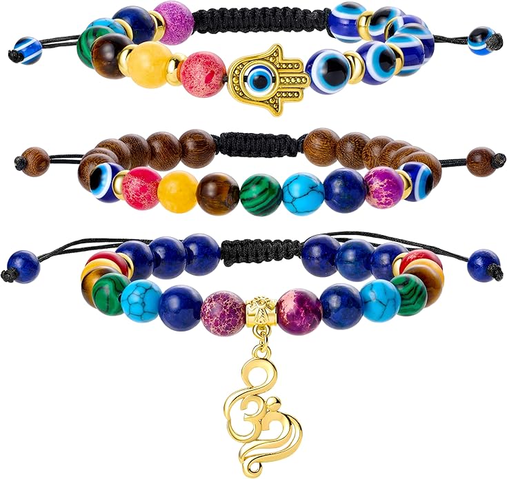 Bivei Chakra Bead Bracelets for Women - 8mm 7 Chakra Bracelet With Real Stones Yoga Gemstone Jewelry 3 Pack