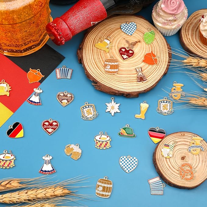 MARFOREVER 40Pcs/20 Pairs Oktoberfest Charms for Jewelry Making, Beer Theme Festival Charm German Beer Mug Pretzel Dangle Charms for Bracelet Necklace Earrings Making Accessories