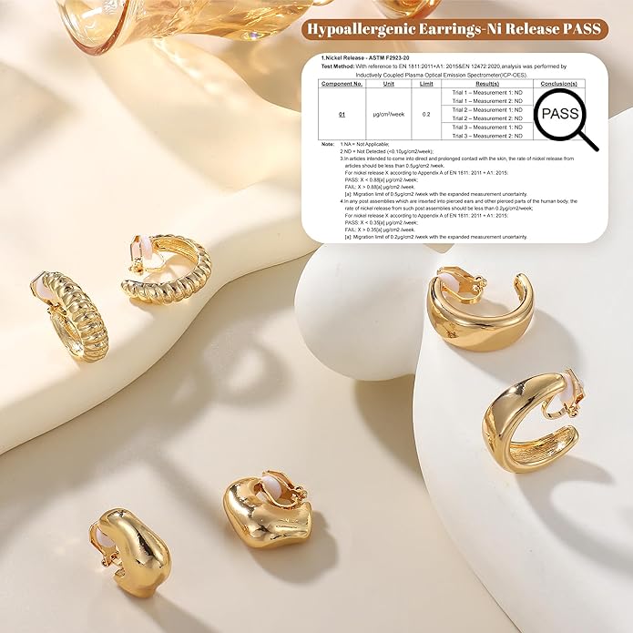 BESTEEL 3Pairs Clip on Earrings for Women Trendy Hypoallergenic 14K Gold Plated Chunky Tube Croissant Waterdrop Clip-on Hoop Earrings Set Fake Jewelry Non Pierced Ears
