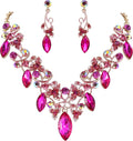 BriLove Women's Costume Fashion Crystal Floral Vine Leaf Statement Necklace Dangle Earrings Set
