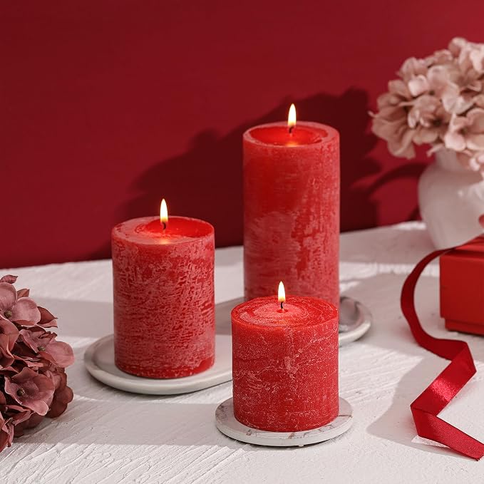 3x4 Inch Bright Red Pillar Candles Set of 3 - Image 4