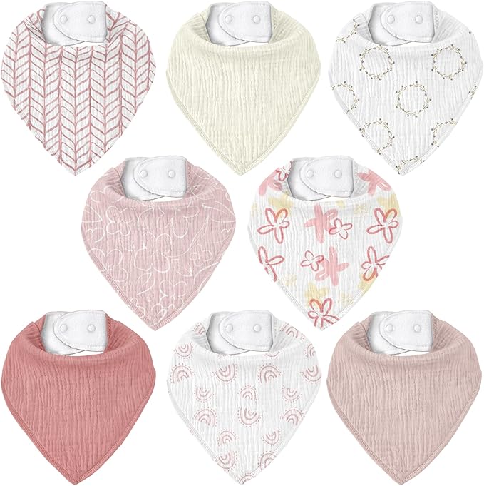 Muslin Baby Bibs 8 Pack, Baby Bandana Drool Bib for Drooling and Teething, Cotton Soft Absorbent for Girls Boys