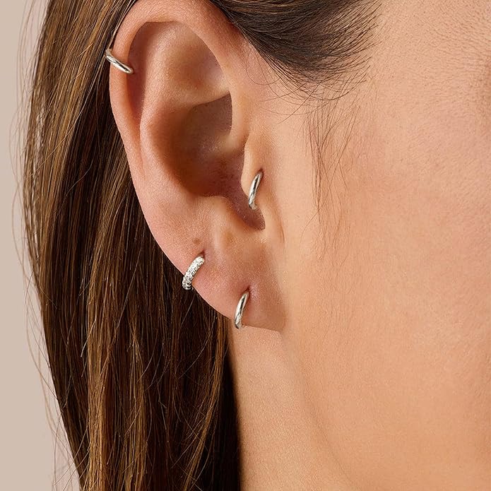 Small Gold Huggie Hoop Earrings Set for Women Men Hypoallergenic 14K Plated Stack Cartilage Earrings, Multiple Piercing Lightweight Mini Thin Cute Dainty Trendy Jewelry Set Christmas Gifts for Women