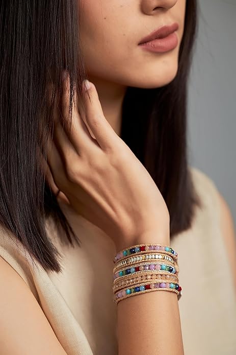Bracelet for Women – Handmade Vegan Boho Natural Stone Layered Bracelet, Thailand Bohemian Stackable Beaded Wrap Bracelets, Summer Hippie Bracelet Stack, Fashion Jewelry Gifts