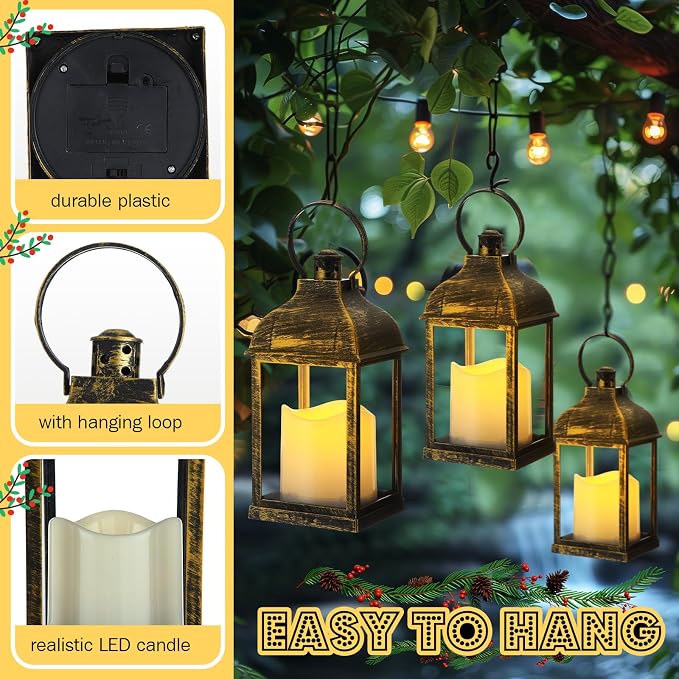 12 Pack 10 Inch Bronze Decorative Candle Lantern Bulk LED Flameless | Lanterns - Image 3