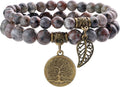 Bivei Natural Semi Precious Gemstone beads bracelet for women - Life Tree and Leaf Charm Energy Reiki Crystal Stretch Bracelets