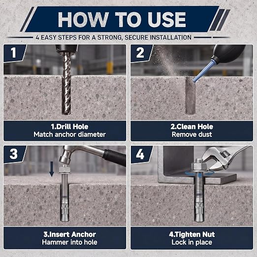 Flutesan 50 Pcs Hot Dip Galvanized Wedge Anchors 3/8" x 4", Heavy Duty Concrete - Image 5