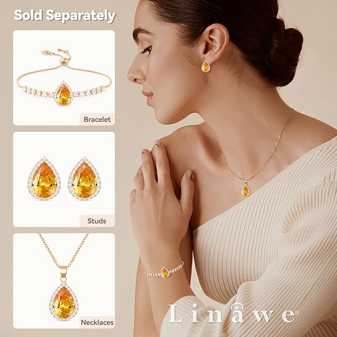 Linawe Women Stud Earrings, Teardrop Diamond Moissanite Cubic Zirconia Earrings Studs Rhinestone Jewelry Gold/Silver/Rose Gold