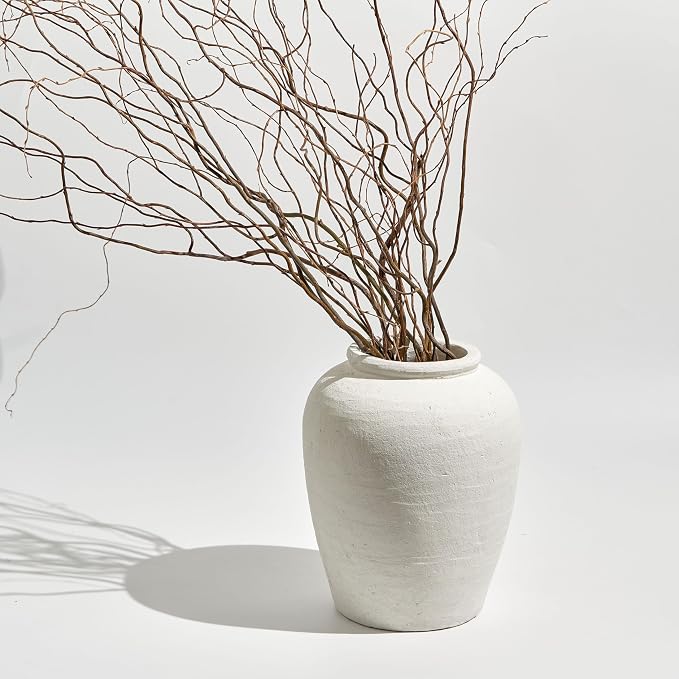 LB2 White Ceramic Large Vase, 11.8" Tall Zen Style, Terra Cotta Pitcher Vase - Image 3