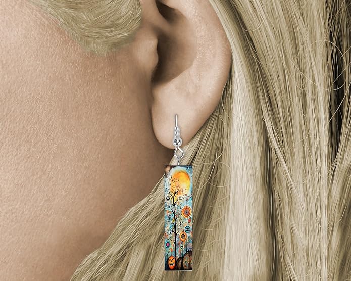 Earrings Handmade Bar Wood Earrings Light Weight Printed Image Dangle Earring Jewelry