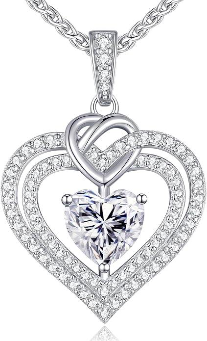 OOBEE Valentines Day Gift Moissanite Heart Necklaces for Women, 1- 4 Carat Moissanite 925 Sterling Silver 14K Gold Plated Pendant Necklace, Ideal Anniversary Birthday Christmas Mothers Day Jewelry Gifts for Mom Wife Her Girlfriend Daughter