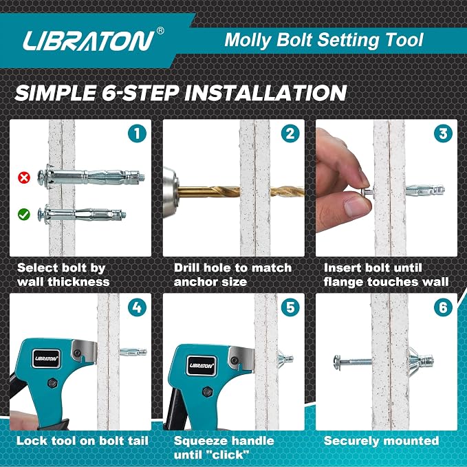 LIBRATON Molly Bolts for Drywall & Plaster Wall, Heavy Duty Hollow Wall Metal - Image 5