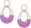 Raffia Hoop Earrings for Women Fun Boho Summer Beach Earrings Lightweight Handmade Straw Wicker Rattan Dangle Earrings Statement Geometric Round Drop Earrings