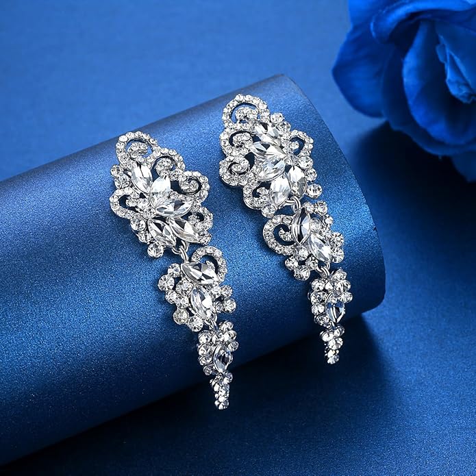 mecresh Marquise Crystal Bridal Chandelier Dangle Drop Earrings Ladies Gifts in Silver/Gold Tone