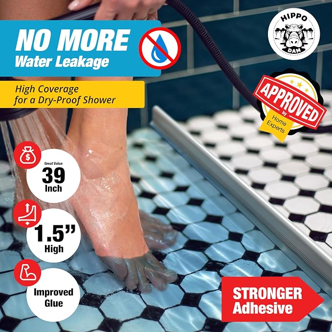 39" White Shower Threshold Water Dam Barrier, 1.5" Tall Water Stopper Strip | - Image 3
