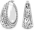 LeCalla 925 Sterling Silver Bali-Style Hoop Earrings Lightweight Click-Top Antique Two-Tone Beaded Italian Bali Style Earring Hoops for Women