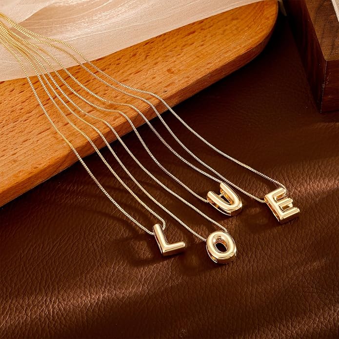 Initial 14K Gold Plated Necklaces for Women, Layered Bubble Letter A-Z Necklace Pendant Choker Necklaces for Women Trendy Monogram Name Necklace Personalized Jewelry for Women