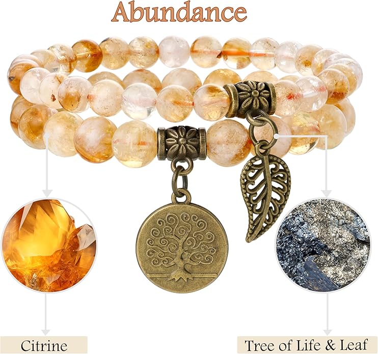 Bivei Natural Semi Precious Gemstone beads bracelet for women - Life Tree and Leaf Charm Energy Reiki Crystal Stretch Bracelets