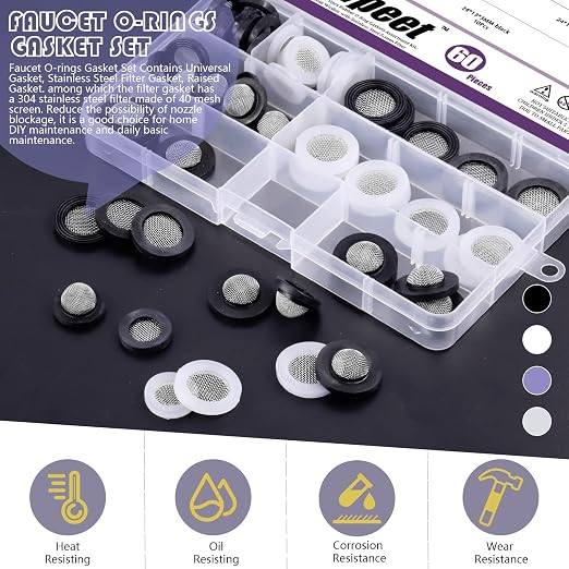Swpeet 60Pcs 3 Sizes Rubber Silicone Flat and Convex Water Hose Washer Seal O - Image 5