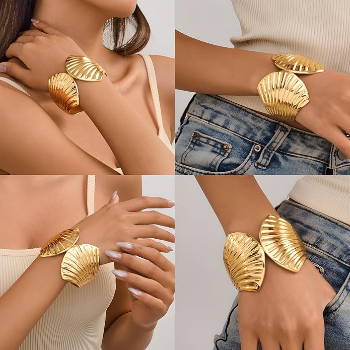 Statement Golden Matte Bracelet for women Minimalist Chunky Brushed Bangle Bracelet Vintage Thick Wide Cuff bracelet Gold Plated Open Cuff Geometric Bracelet