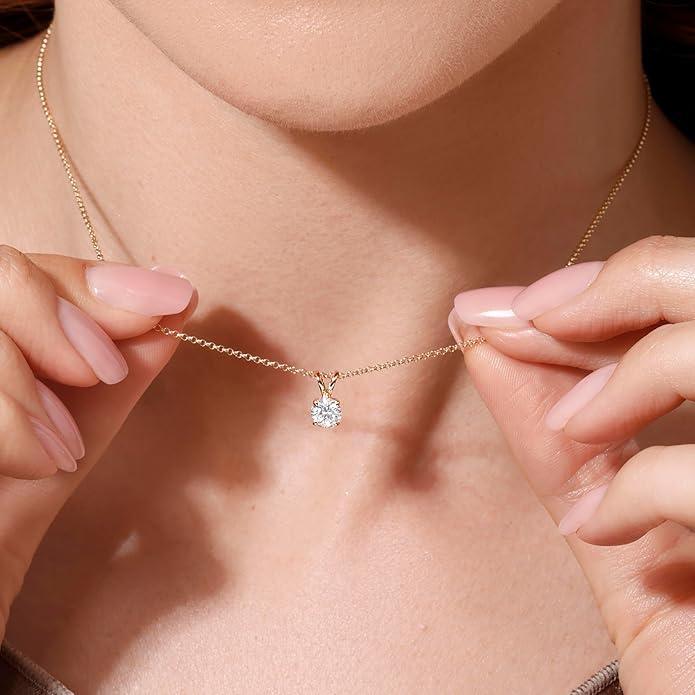14K Yellow/White Gold Pendant Necklace With 0.50-1.00 TCW Lab Grown Diamond in Pear/Round Shape (E-F Color, VVS-VS), Adjustable Length from 15"-16.5", IGI Certified, Necklaces For Women, Gift For Her