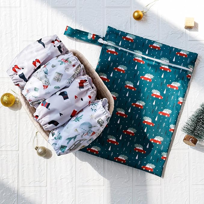 HappyFlute 9 Sets Newborn Baby Cloth Pocket Diapers Adjustable Reusable for Baby Boys and Girls(6-33 pounds,0-3 Years),One Wet Bag+4Diapers and 4Inserts