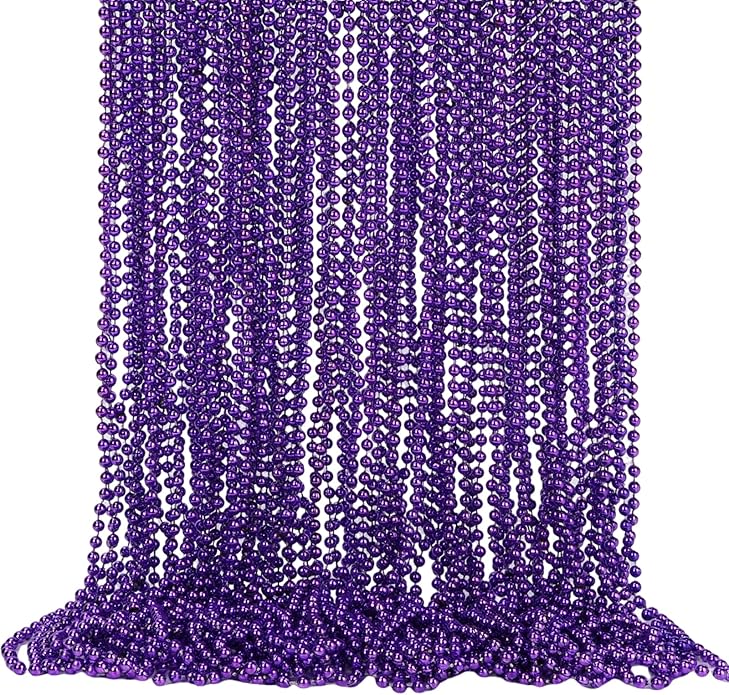 Mardi Gras Beads Necklaces, 33 Inch Plastic Beads for Party Favors, Festival Decorations, Parade Throws, Christmas, St. Patrick's Day Celebrations