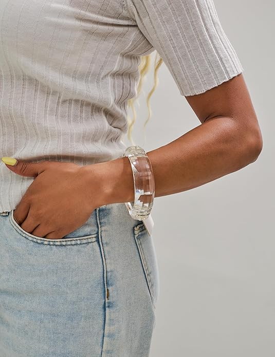 Trendy Acrylic Resin Bangle Bracelet for Women Chunky Transparent Acetate Mottled Plate Bangle Bracelet Statement Jewelry