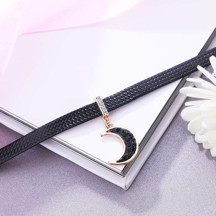Yonhon Black Choker Necklace for Women,Gold/Siver Tone Choker Necklace with Elegant Pendantant