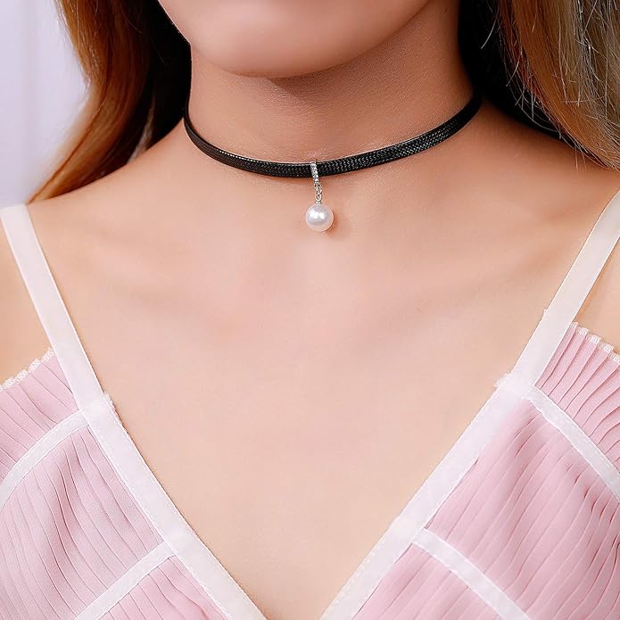 Yonhon Black Choker Necklace for Women,Gold/Siver Tone Choker Necklace with Elegant Pendantant