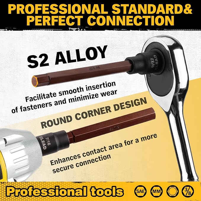 Extra-Long Allen Hex Bit Socket Set: 20-Piece 3/8 Inch Drive, 110mm S2 Steel - Image 6