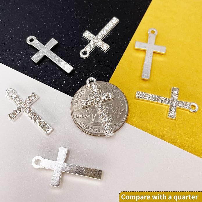 Zirconia Crystal Rhinestone Cross Charms for Jewelry Making Bracelet Necklace Choke Earring Pendant Key Chain Craft Supplies DIY Accessories
