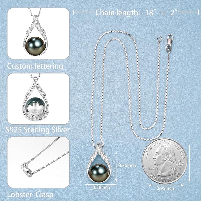 Valentine's Day Gifts for Her Women Tahitian Black Pearl Necklaces Mothers Day Gift for Mom Girlfriend Grandma Wife on Christmas Day Birthday Gifts Wedding Gift Jewelry Anniversary