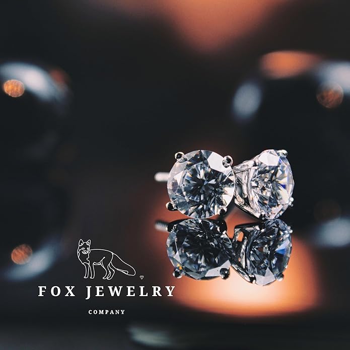 14K White Gold Moissanite Earrings Men & Women, Solid Gold Simulated Diamond and Lab Diamonds Studs for Men & Women, 1ct - 2ct Round, Princess, Heart, Halo Cut, Dangle, Lever or Screw Back Earrings, VVS1, D Color, Pink or Blue - Luxury Gift Box