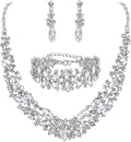 BriLove Women's Wedding Bridal Austrian Crystal Marquise Cluster Collar Necklace Dangle Earrings Set