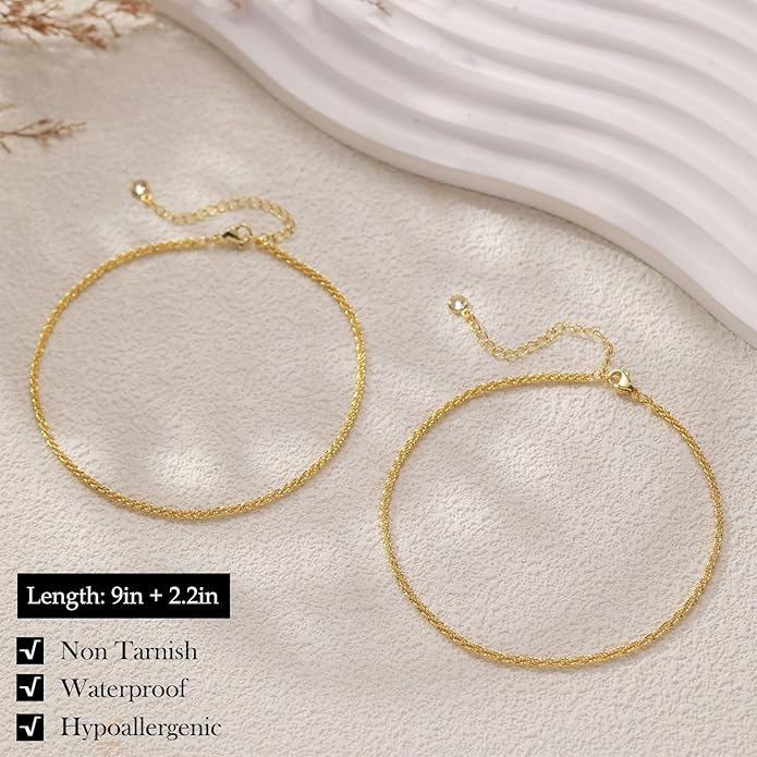 FUNEIA Gold Silver Ankle Bracelets for Women Waterproof 14K Gold Plated Anklets for Women Non Tarnish Dainty Layered Beaded Heart Anklet Set Summer Beach Foot Chain Jewelry Gifts Trendy Stuff