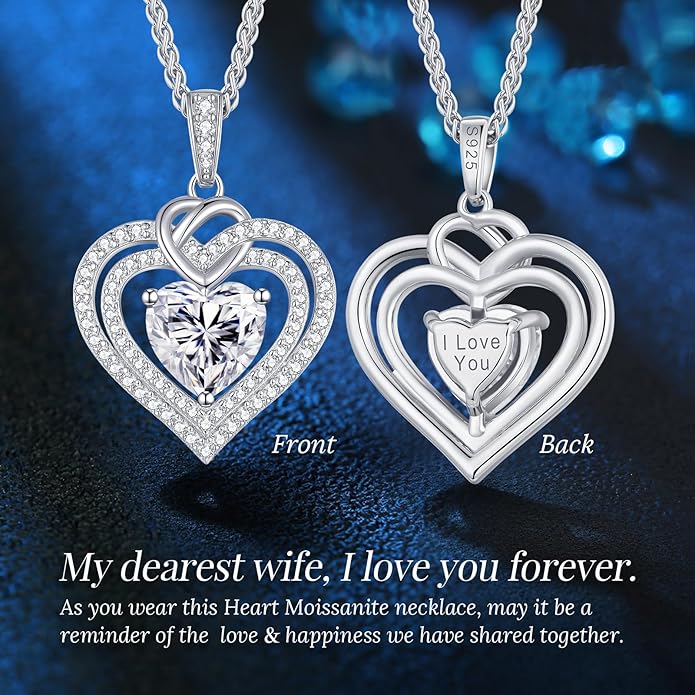 OOBEE Valentines Day Gift Moissanite Heart Necklaces for Women, 1- 4 Carat Moissanite 925 Sterling Silver 14K Gold Plated Pendant Necklace, Ideal Anniversary Birthday Christmas Mothers Day Jewelry Gifts for Mom Wife Her Girlfriend Daughter