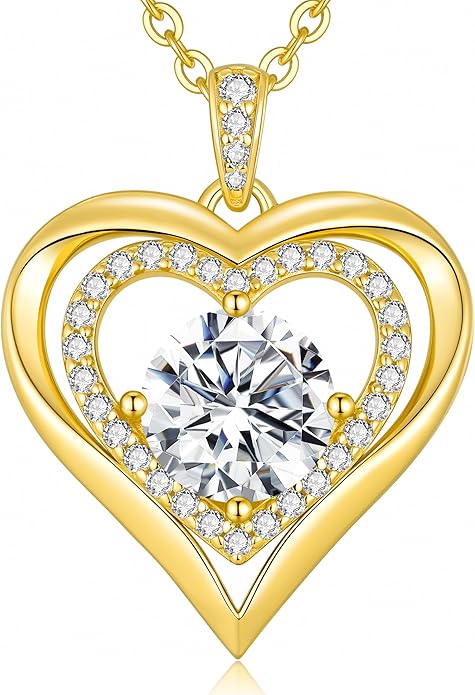 Valentine's Day Gift Moissanite Heart Pendant Necklaces for Women, 925 Sterling Silver Necklace Engraved with 'I LOVE YOU', Ideal Anniversary Birthday Jewelry Gifts for Mom Wife Girlfriend Daughter Her